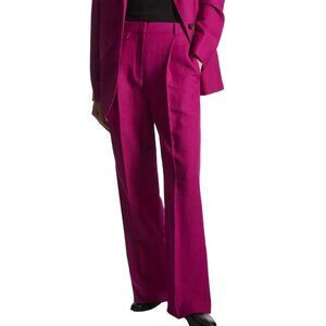 COS Womens Fuchsia Wide-Leg Pleated Linen-Blend Trousers Size 4